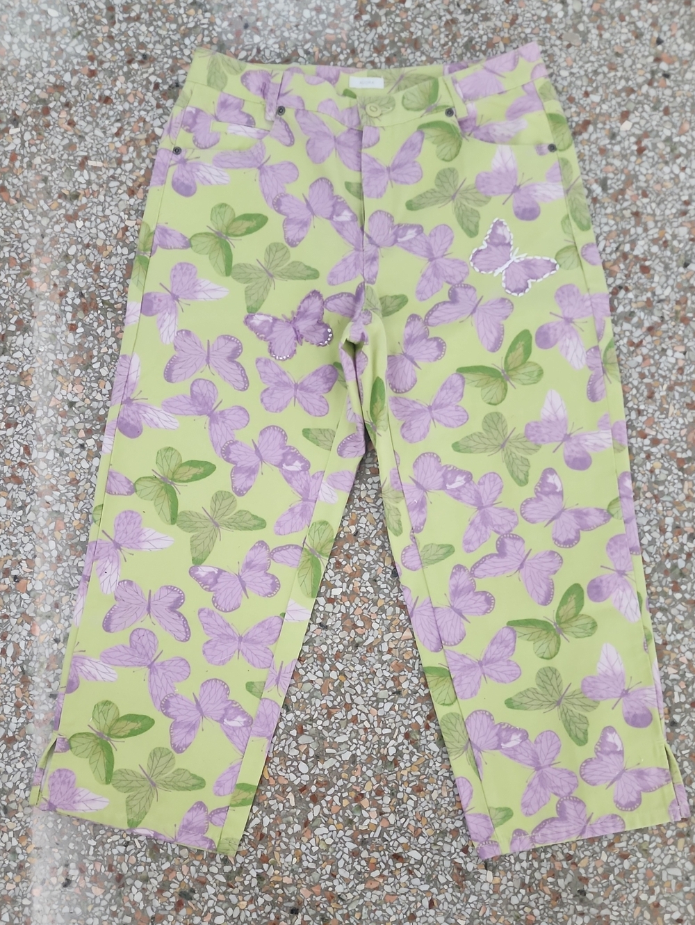 Liz Claiborne Lime & Lavender Butterfly Capri Pants Vintage